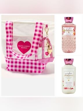 Bath & Body Works Pink Gingham Tote with Gingham Set